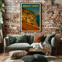 Amalfi Coast Poster Blue Mediterranean Coastal Wall Art