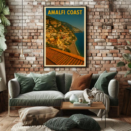 Amalfi Coast Poster Blue Mediterranean Coastal Wall Art