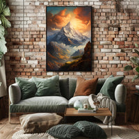 Majestic Mountain Landscape Poster with Romantic Realism Style