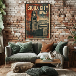 Sioux City Clock Tower Retro Americana Poster