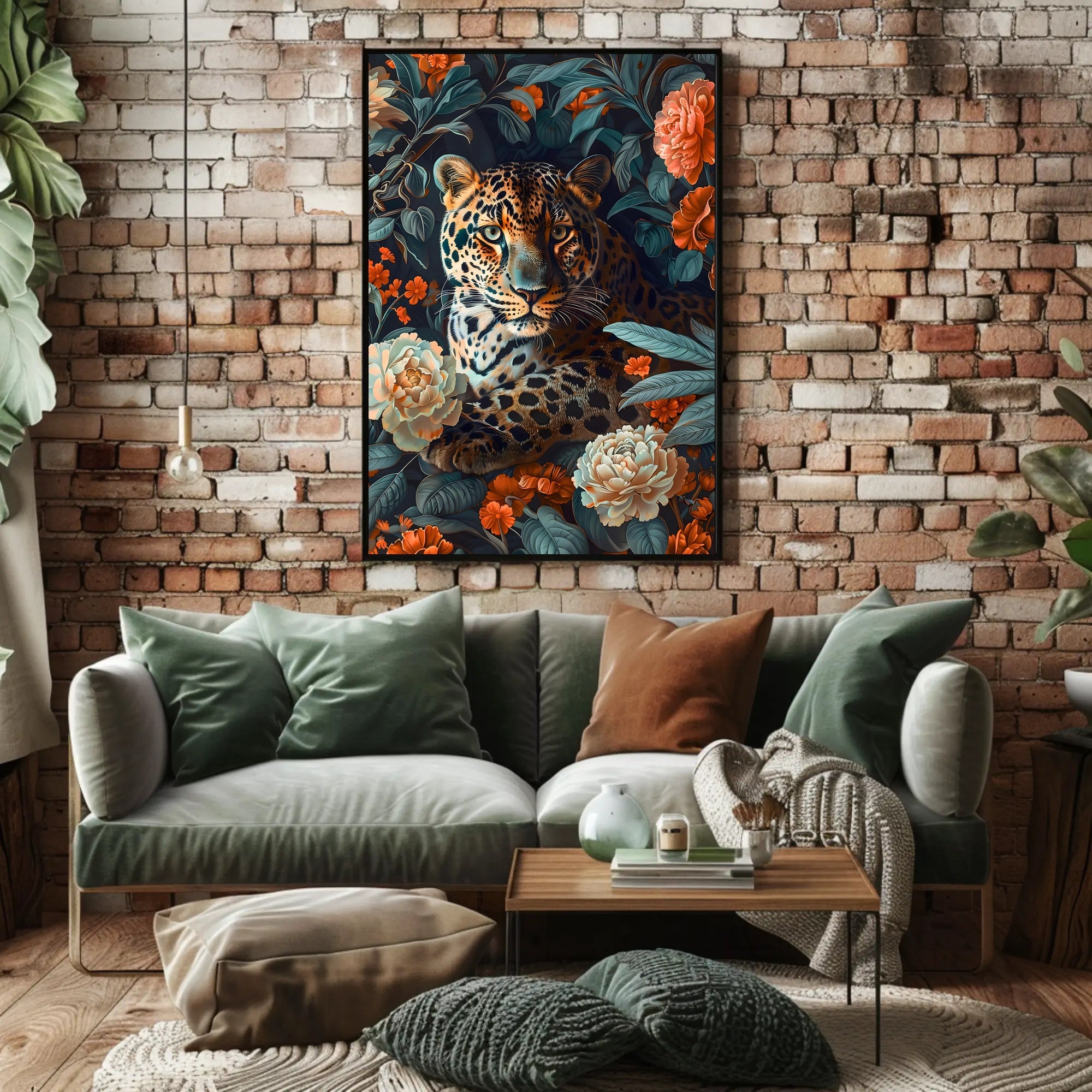 Majestic Leopard Floral Wall Art Print