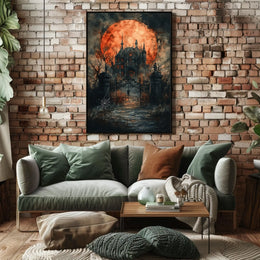 Gothic Mansion Eerie Full Moon Artistic Poster