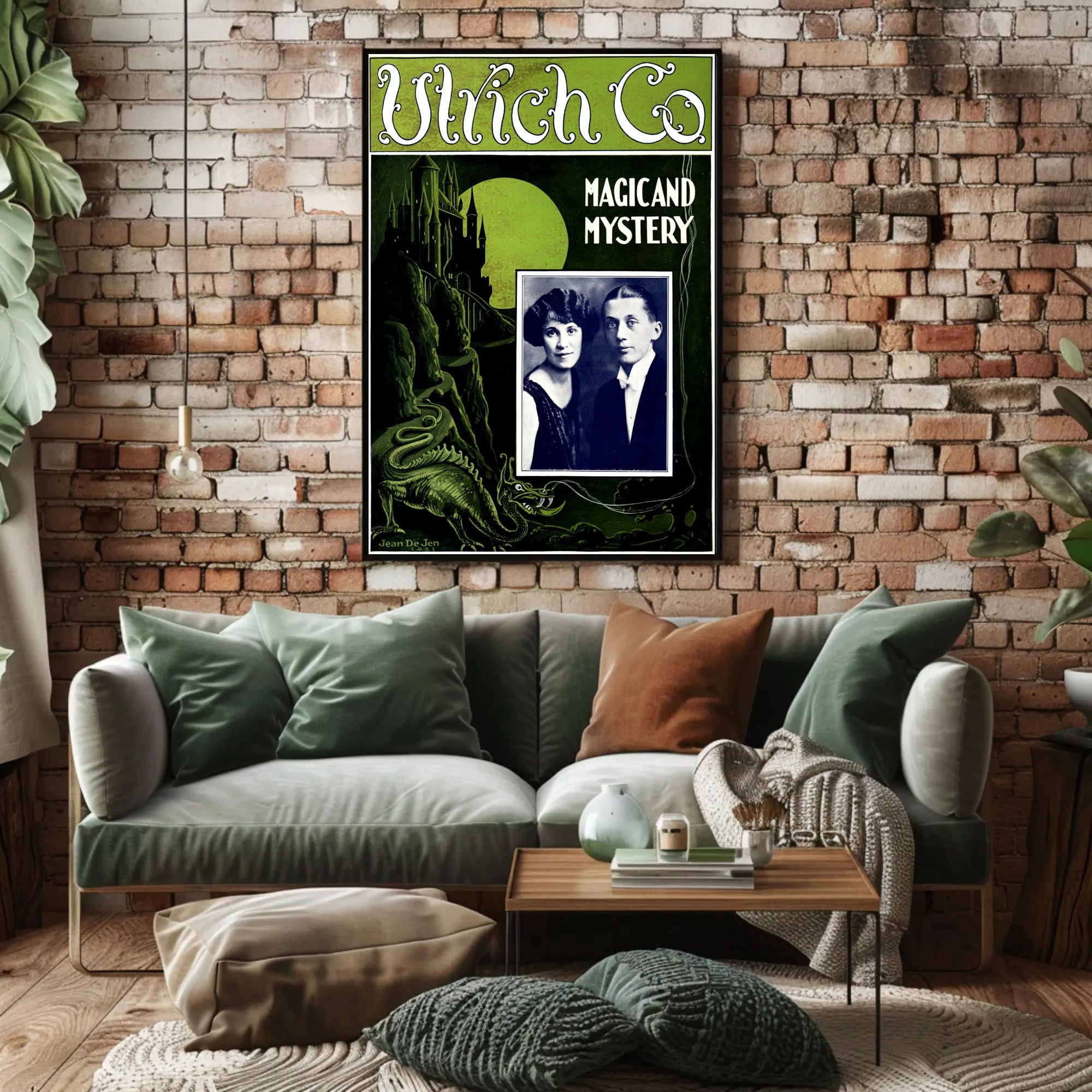 Magic and Mystery Gothic Castle Dragon Art Nouveau Poster