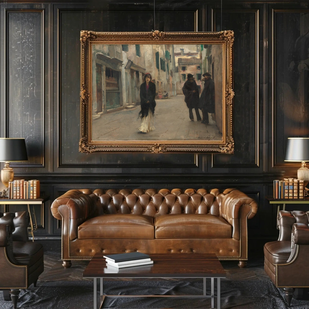 European Street Scene in Impressionistic Artistic Poster