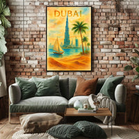 Discover Dubai Watercolor Landmarks Poster