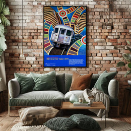 Subway Train with Wings: Vibrant Surreal Art Poster