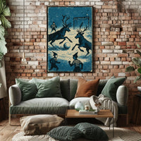 Whimsical Reindeer Soccer Vintage Holiday Poster Art