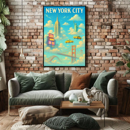 New York City Landmarks Skyline Poster Abstract Wall Art