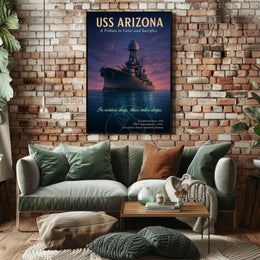 USS Arizona WWII Tribute: Valor Amidst Sunset - WWII Poster