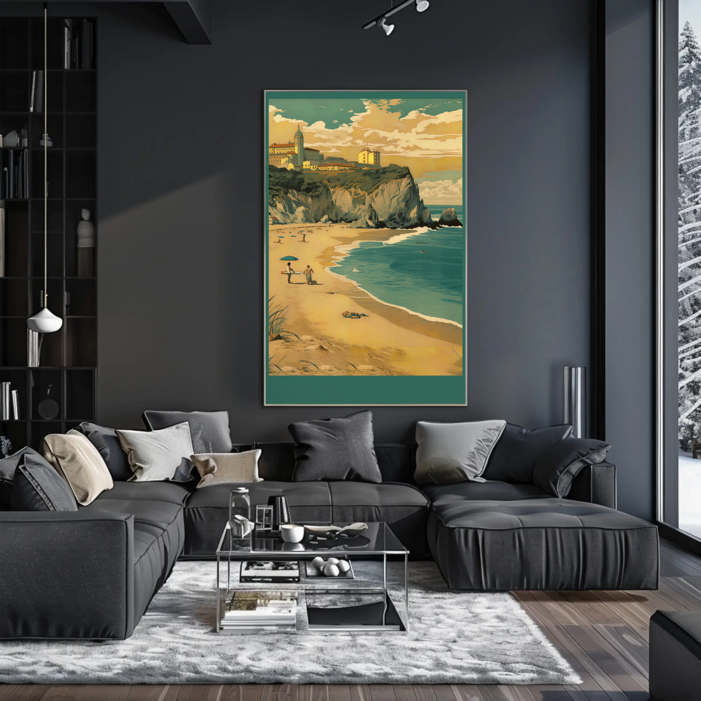 Beach Cliffs Town Above Coastline Portugal Travel Poster