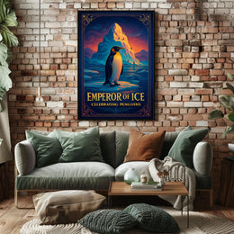 Emperor Penguin Vintage Style Icy Landscape Elegant Design Poster