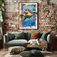 Vibrant Sea Turtle Art Print Poster for Home Decor PosterGoat