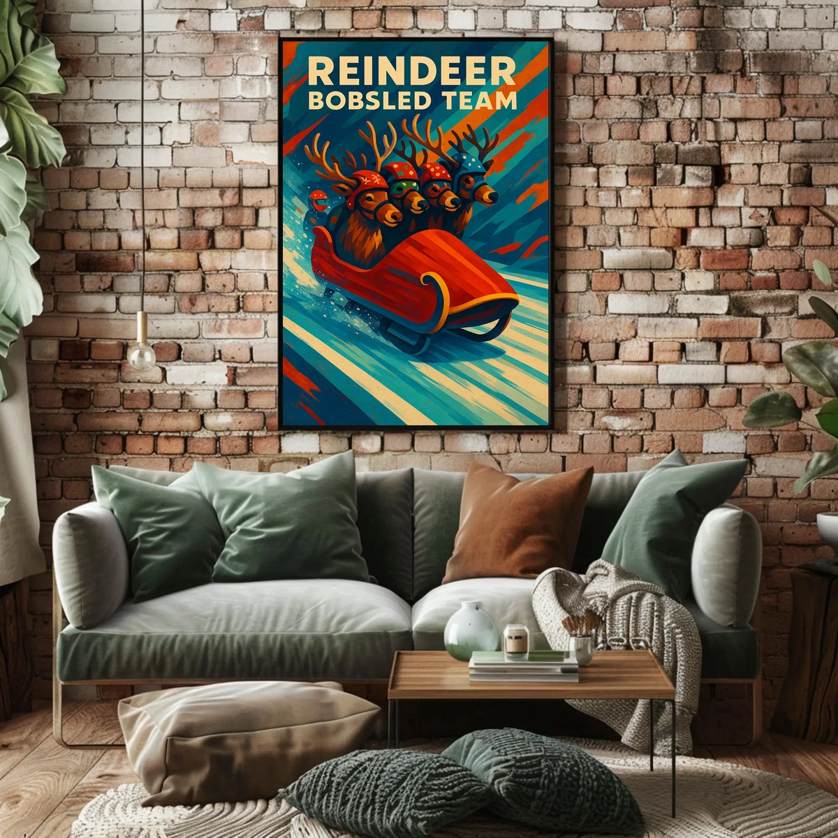 Reindeer Bobsled Team Poster