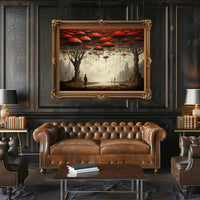 Surreal Dreamscape with Red Trees: Fantasy or Mythology Poster