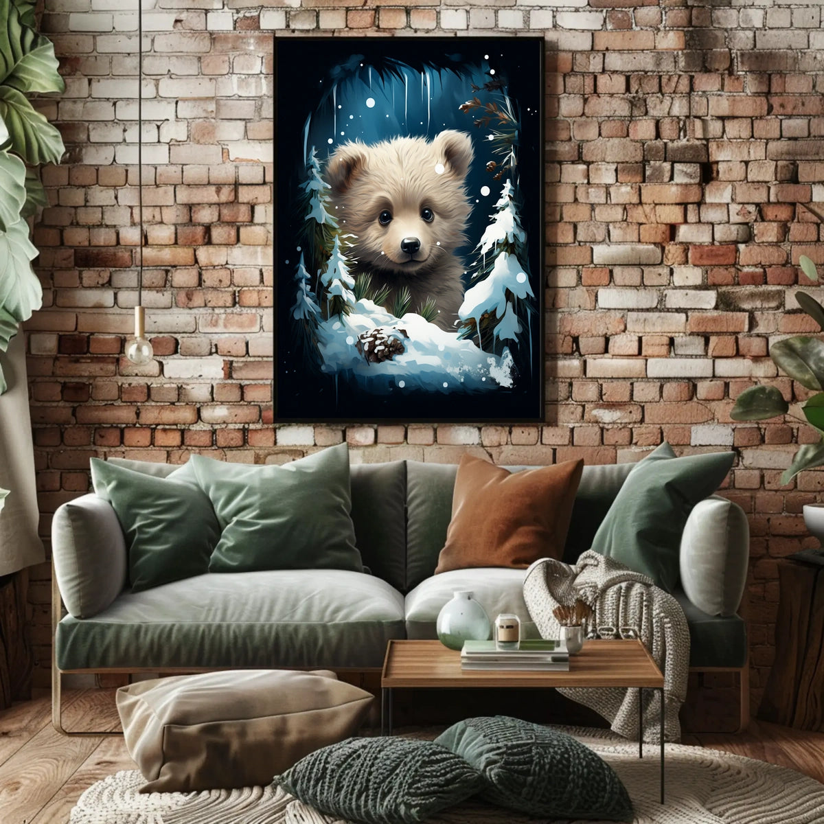 Adorable Bear Cub in Winter Forest Poster