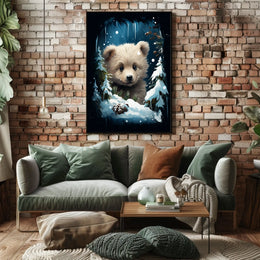 Adorable Bear Cub in Winter Forest Poster