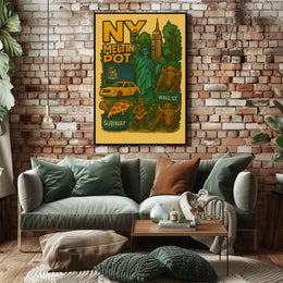 New York City Highlights Travel Poster Vintage Wall Art