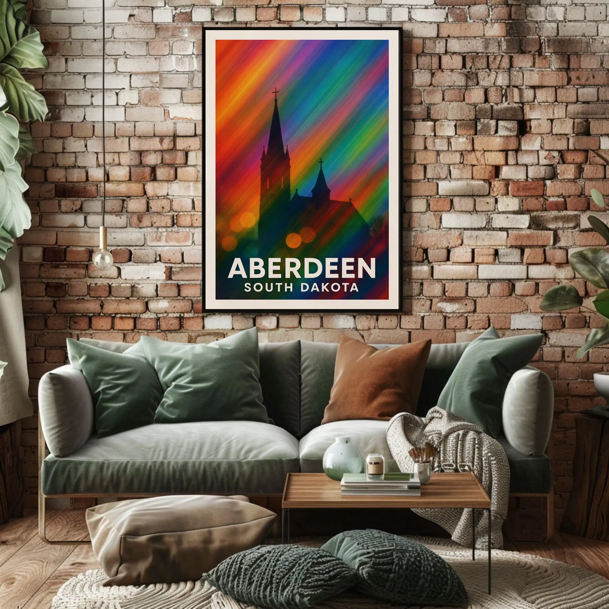 Aberdeen Church Silhouette Rainbow Lights Digital Poster