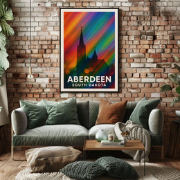 Aberdeen Church Silhouette Rainbow Lights Digital Poster