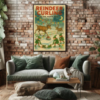 Reindeer Curling at the North Pole Poster