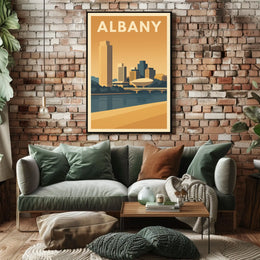 Albany Skyline Cityscape View Poster Vintage Wall Art