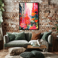 Urban Nature Fusion: Vibrant Cityscape Meets Botanical Wonderland Poster