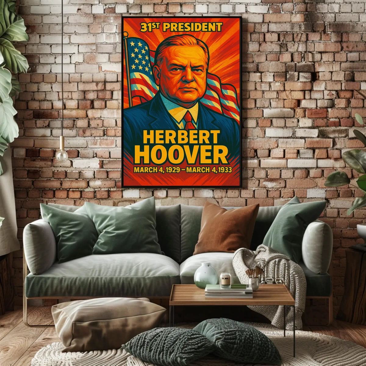 Herbert Hoover 31st President of the United States Colorful Comic Book Style Poster
