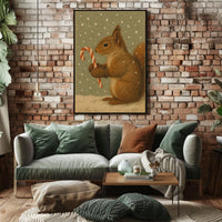 Winter Squirrel with Candy Cane Poster