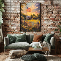 peaceful farmhouse landscape Poster