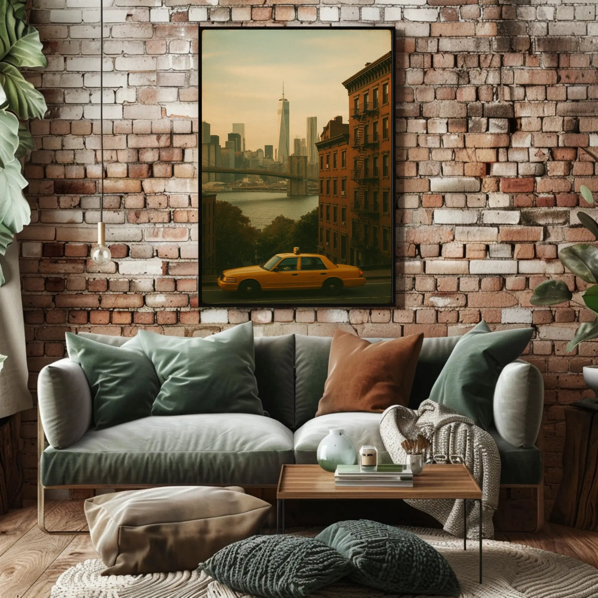New York City Skyline Taxi Poster Vintage Wall Art