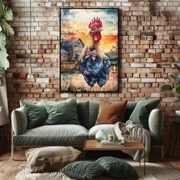 rooster crowing proudly at sunrise Poster