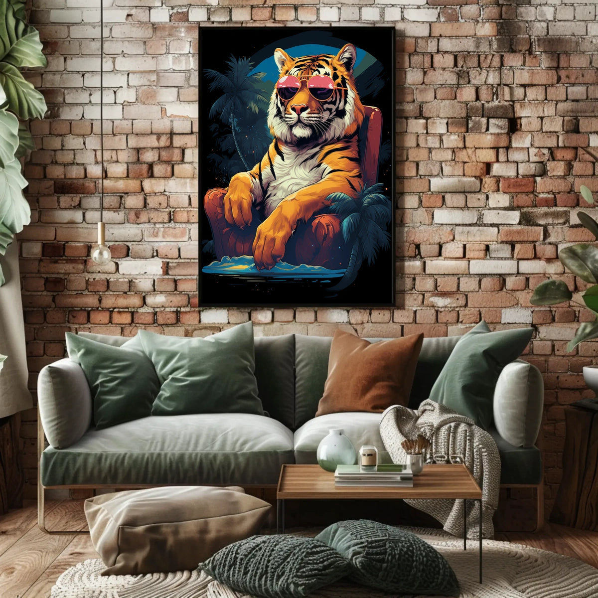 Tiger on Chair with Sunglasses - Animal Poster