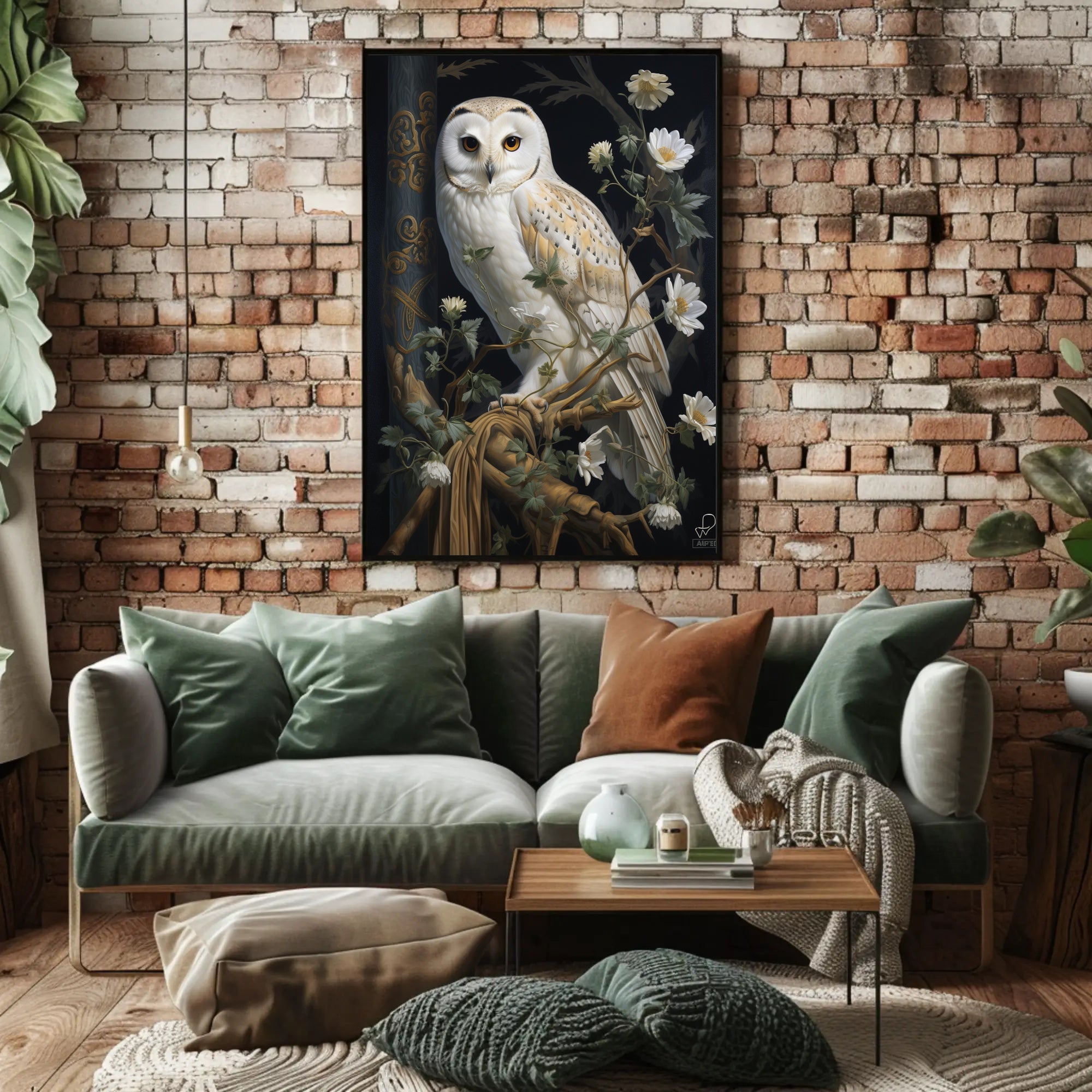 Detailed White Owl Illustration Wall Art Animal Poster