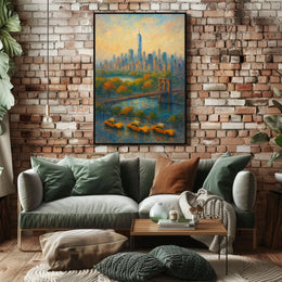 New York City Autumn Skyline Poster Abstract Wall Art