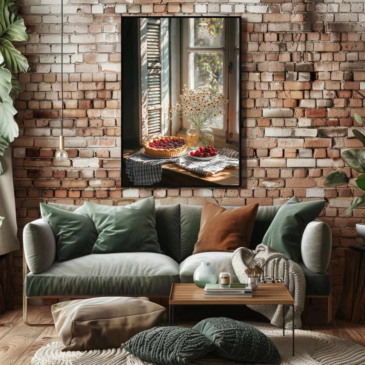 rustic kitchen counter with cherry pie Poster