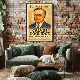 Calvin Coolidge 30th President of the United States Exaggerated Cartoon Sketch Poster