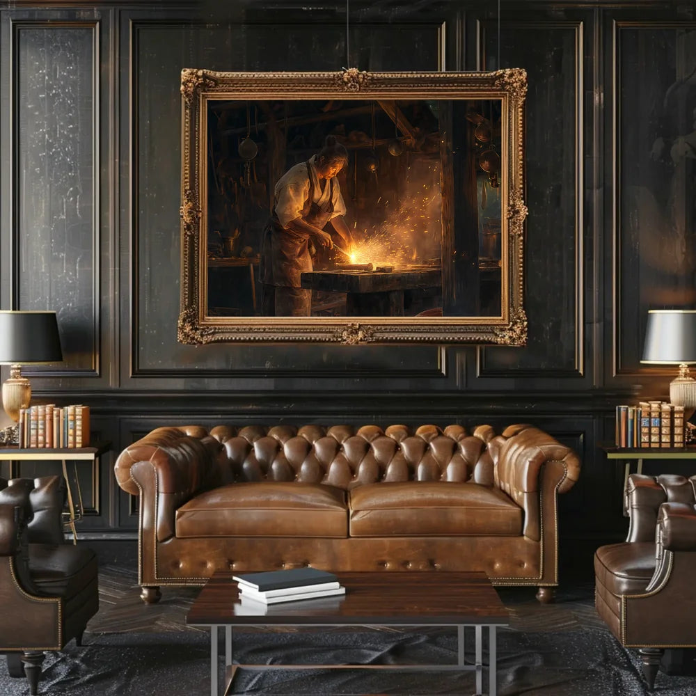 Blacksmith Craftsmanship in Historical Forge Art Poster