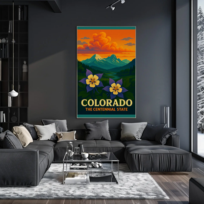 Colorado Centennial State Flowers Sunset Travel Poster