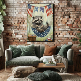 raccoon lounging in a hammock Poster