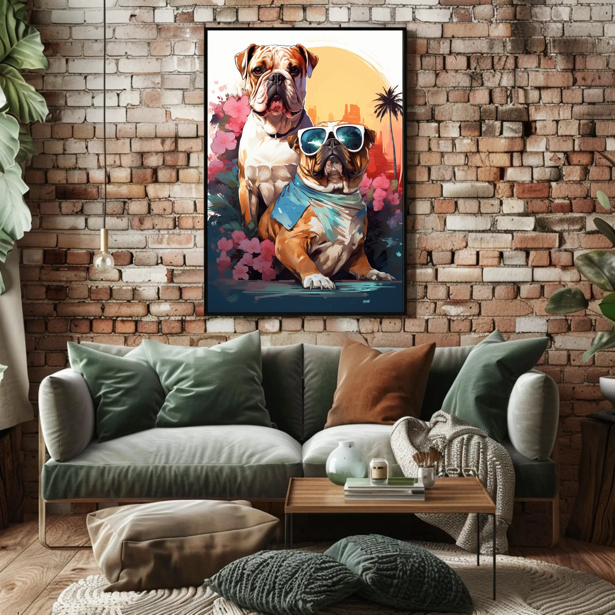Bulldog Duo Tropical Adventure Poster for Pet Lovers