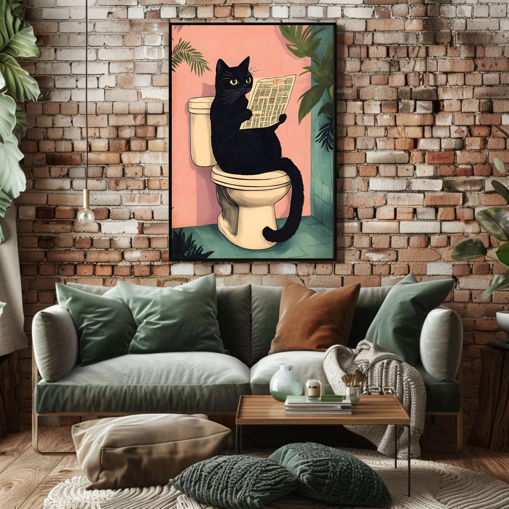 Curious Cat Poster Whimsical Bathroom Art Print
