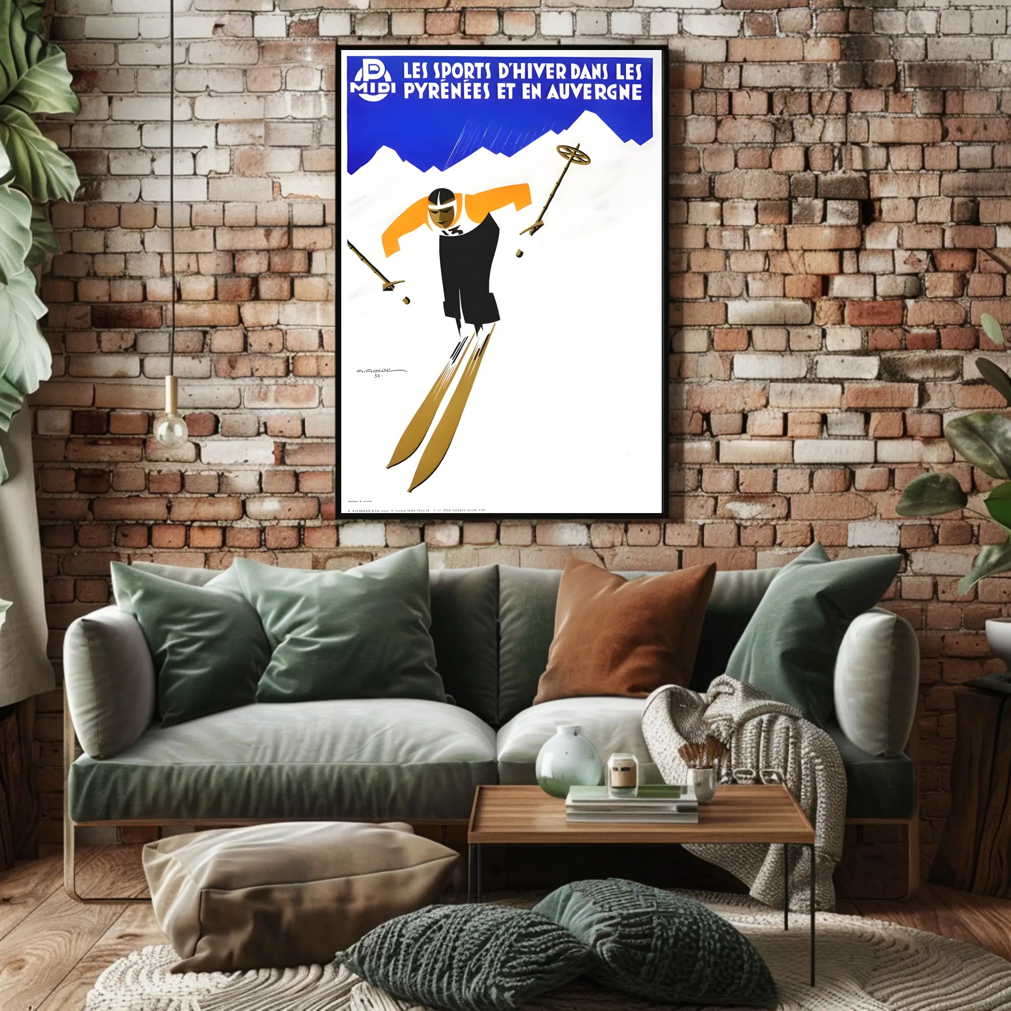 Dynamic Skier in Pyrenees Auvergne Winter Sports Poster PosterGoat
