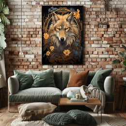 Majestic Wolf In Floral Frame Poster PosterGoat