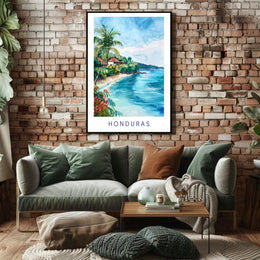 Serene Honduran Coastal Landscape Travel Poster PosterGoat