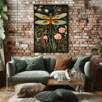 Dragonfly Botanical Art Print - Fantasy or Mythology Poster
