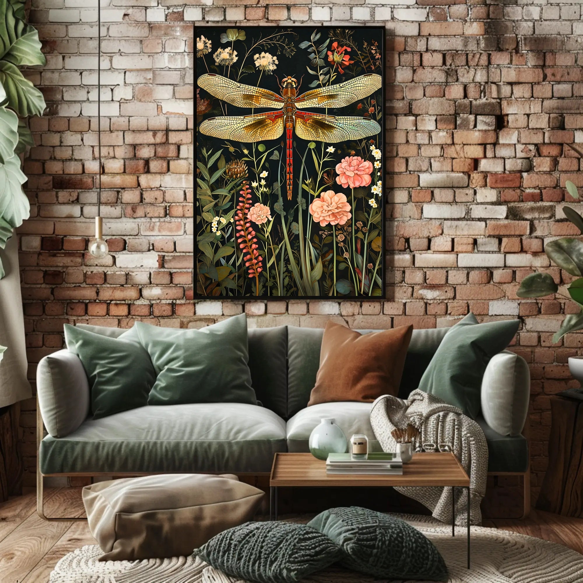 Dragonfly Botanical Art Print - Fantasy or Mythology Poster