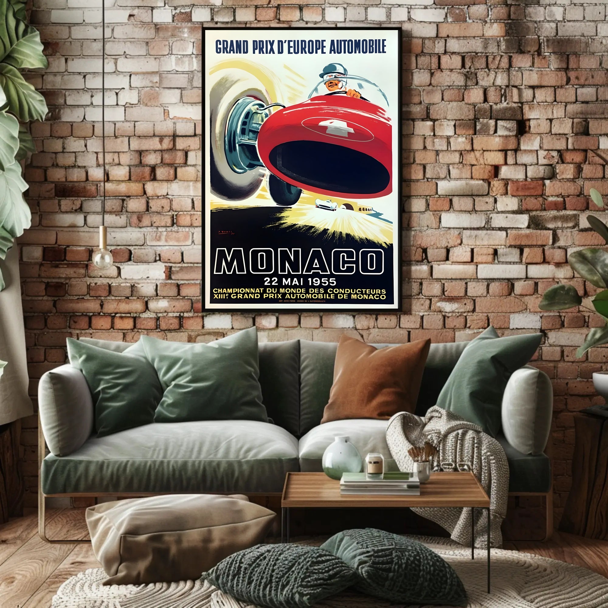 1955 Monaco Grand Prix Travel Poster Art Decor