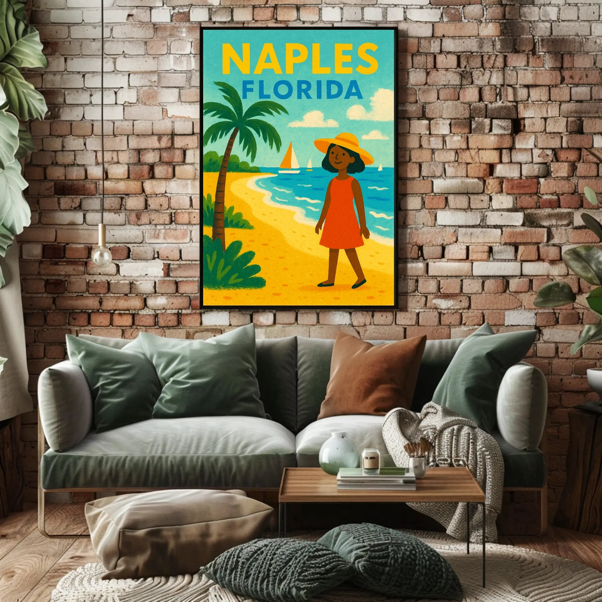 Naples Florida Beach Scene Poster Wall Art 18x24 Coastal