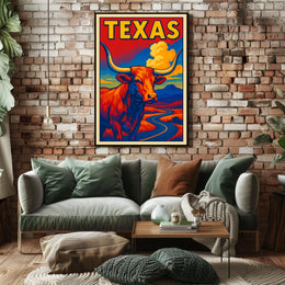 Texas Longhorn Landscape Poster