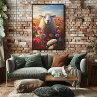 Sheep in Vibrant Field Animal Poster